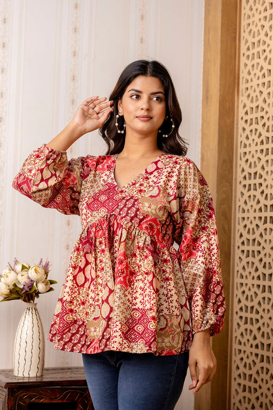 Women Multi Printed Peplum Tunic | LASVINI - Redefining Indian Fashion with Elegance