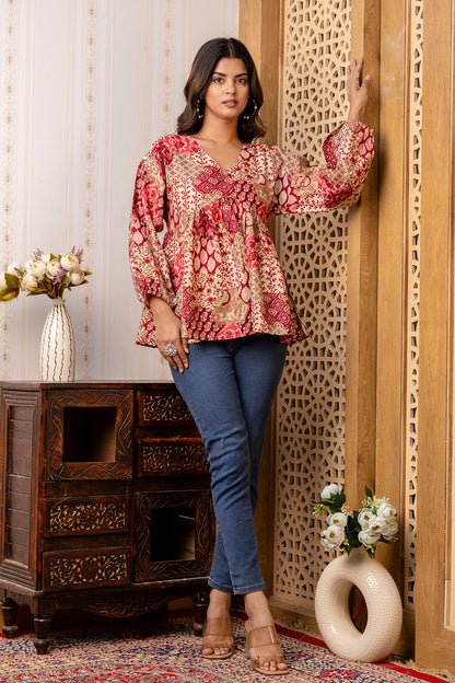 Women Multi Printed Peplum Tunic | LASVINI - Redefining Indian Fashion with Elegance
