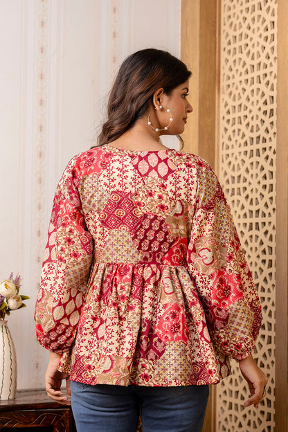 Women Multi Printed Peplum Tunic | LASVINI - Redefining Indian Fashion with Elegance
