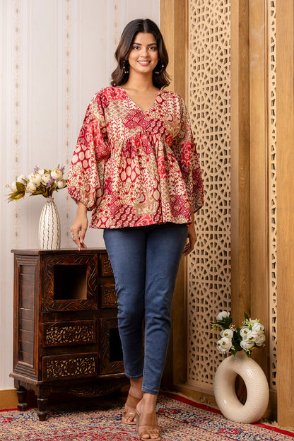 Women Multi Printed Peplum Tunic | LASVINI - Redefining Indian Fashion with Elegance