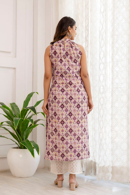 Women Multi Printed Straight Halter Neck Kurta | LASVINI - Redefining Indian Fashion with Elegance