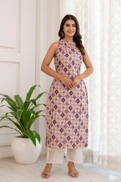 Women Multi Printed Straight Halter Neck Kurta | LASVINI - Redefining Indian Fashion with Elegance
