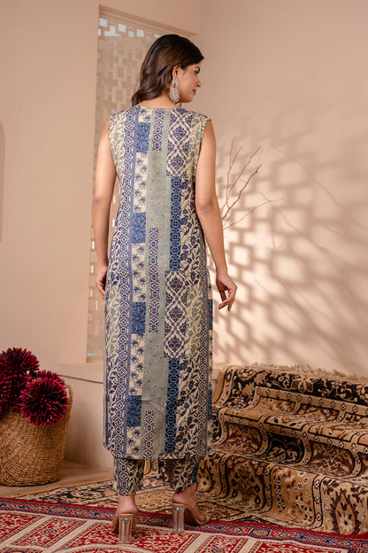 Women Blue Printed Kurta With Trouser | LASVINI - Redefining Indian Fashion with Elegance