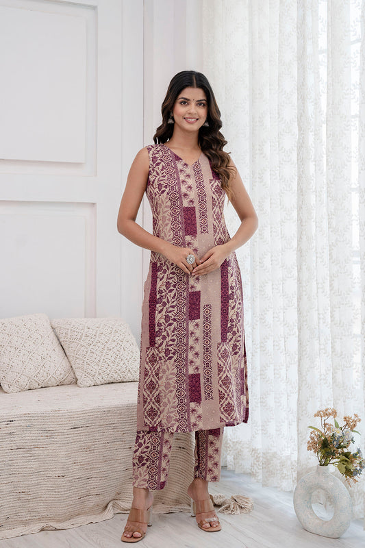 Women Purple Printed Kurta With Trouser | LASVINI - Redefining Indian Fashion with Elegance