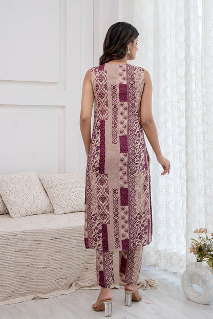 Women Purple Printed Kurta With Trouser | LASVINI - Redefining Indian Fashion with Elegance