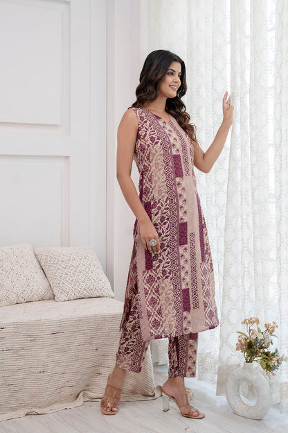 Women Purple Printed Kurta With Trouser | LASVINI - Redefining Indian Fashion with Elegance