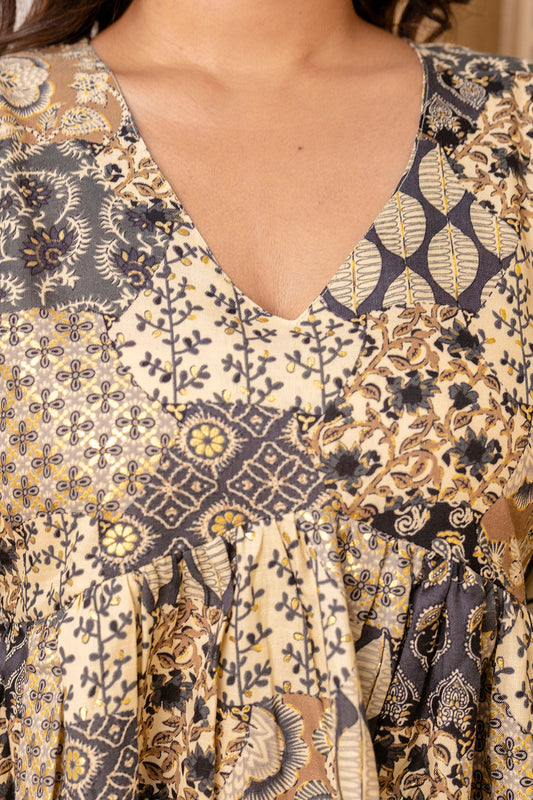 Women Black Printed Peplum Tunic | LASVINI - Redefining Indian Fashion with Elegance