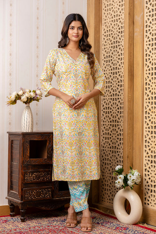 Women Multi Printed Straight Kurta With Trouser | LASVINI - Redefining Indian Fashion with Elegance
