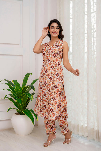 Fab Multi Printed Straight Sleeveless Kurta Pant Set | LASVINI - Redefining Indian Fashion with Elegance
