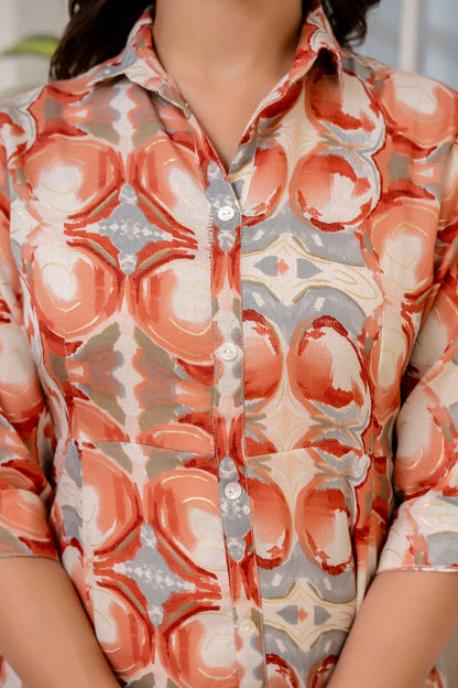 Fab Rust Abstract Printed Shirt Dress For Women | LASVINI - Redefining Indian Fashion with Elegance