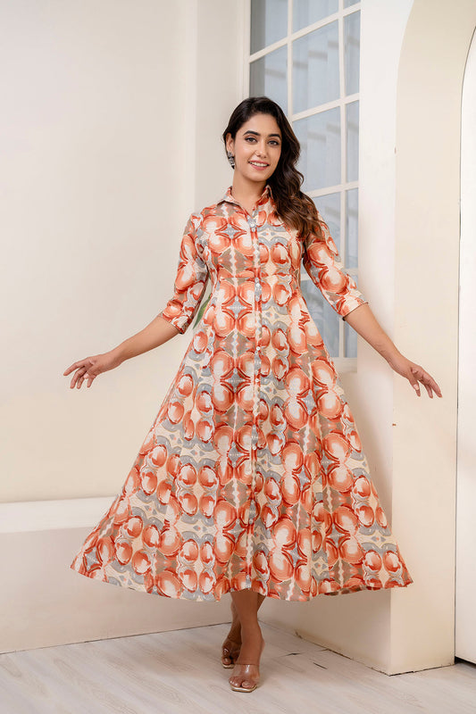 Fab Rust Abstract Printed Shirt Dress For Women | LASVINI - Redefining Indian Fashion with Elegance