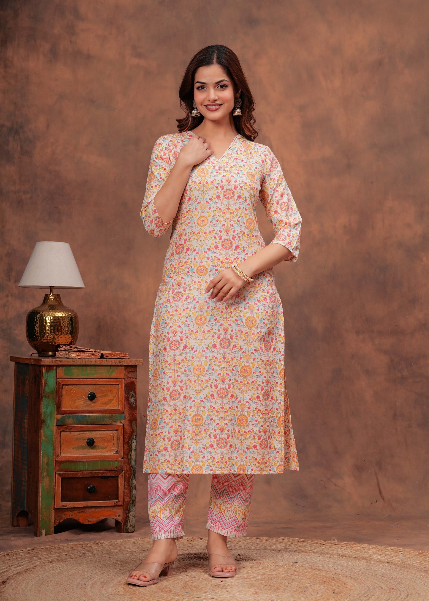 Women Multicolor Printed Straight Kurta And Trouser | LASVINI - Redefining Indian Fashion with Elegance