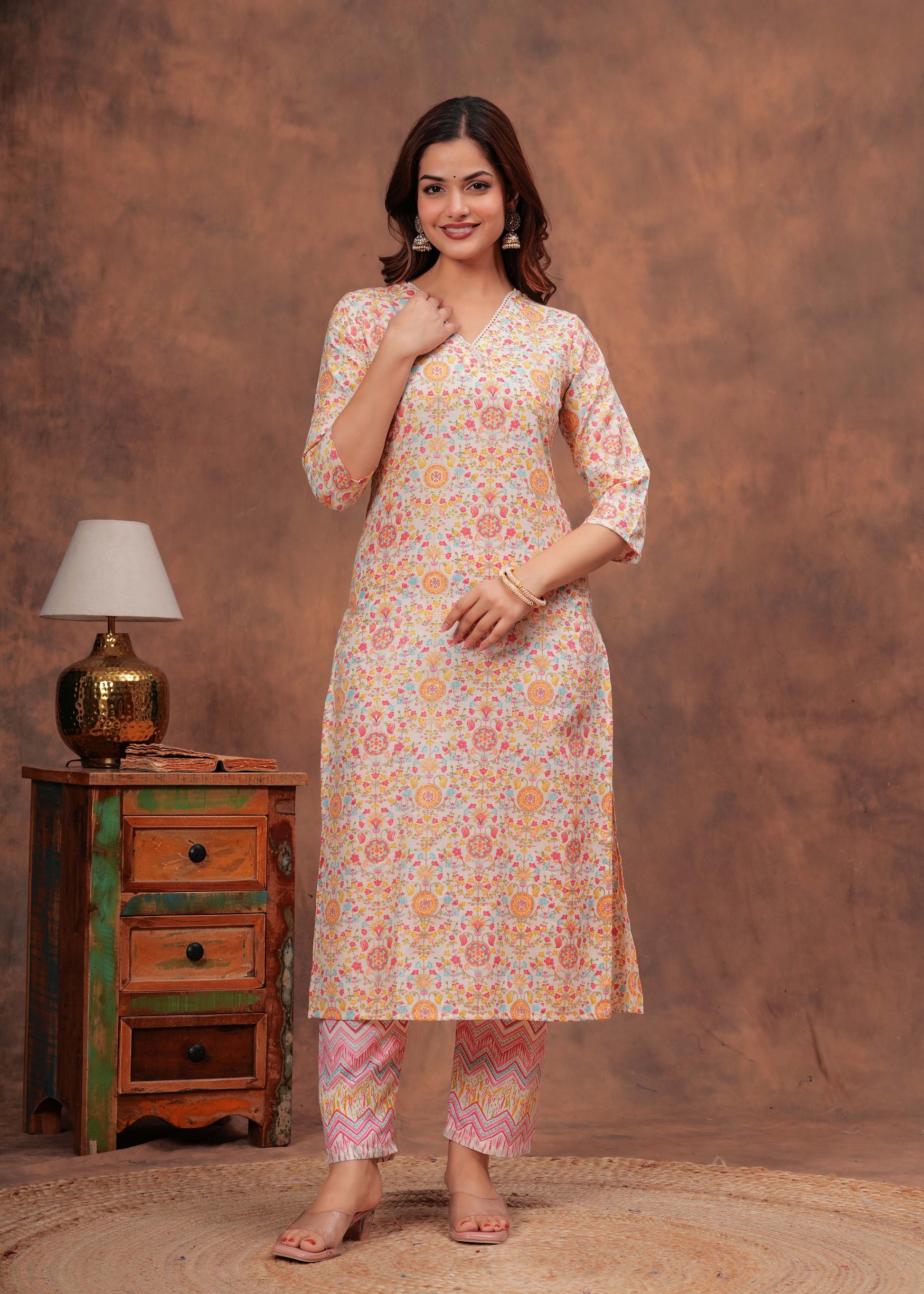Women Multicolor Printed Straight Kurta And Trouser | LASVINI - Redefining Indian Fashion with Elegance