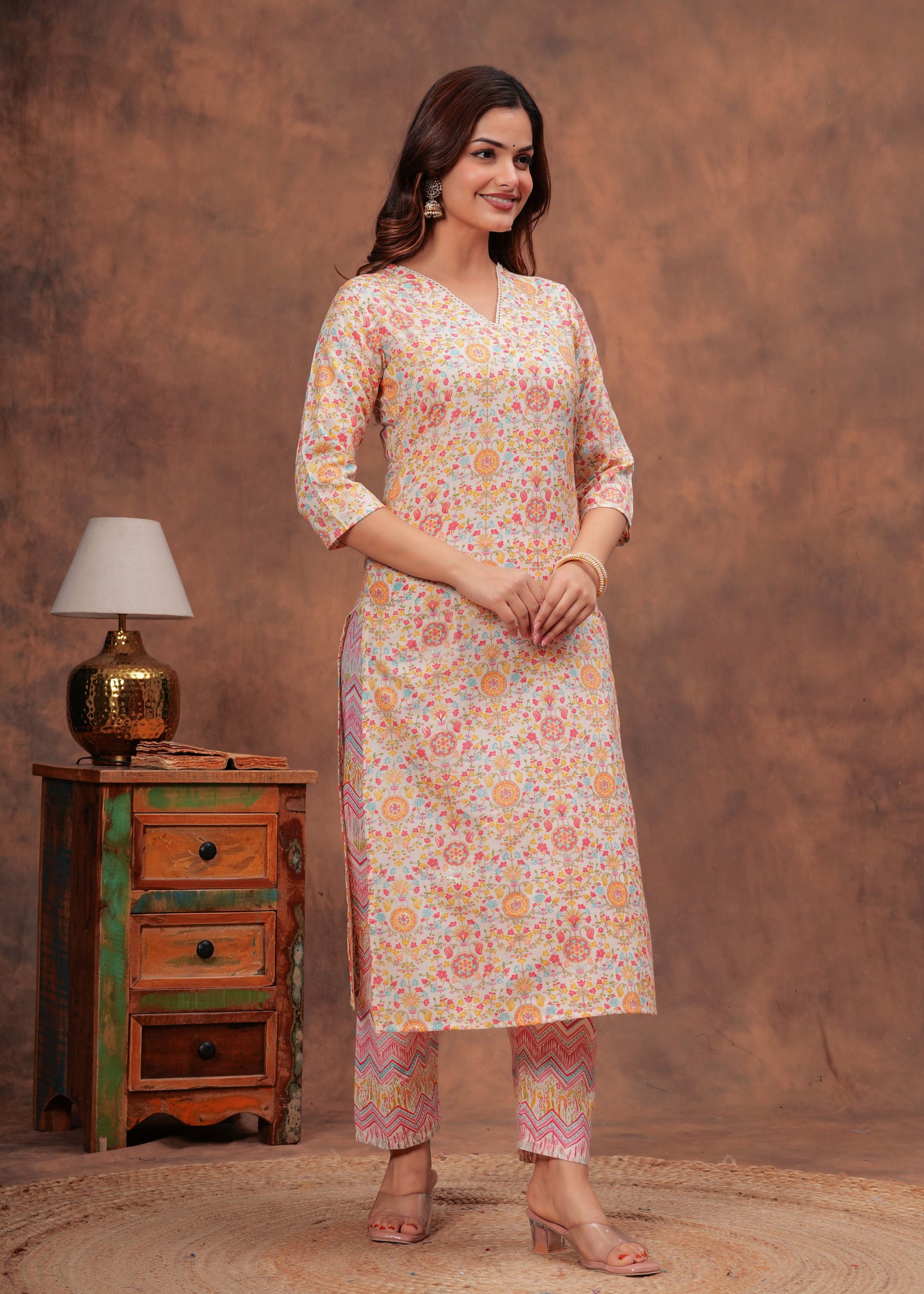 Women Multicolor Printed Straight Kurta And Trouser | LASVINI - Redefining Indian Fashion with Elegance