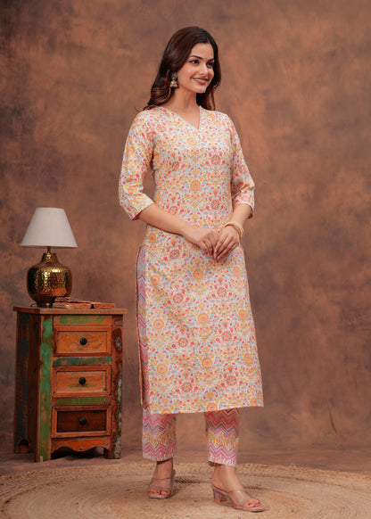 Women Multicolor Printed Straight Kurta And Trouser | LASVINI - Redefining Indian Fashion with Elegance