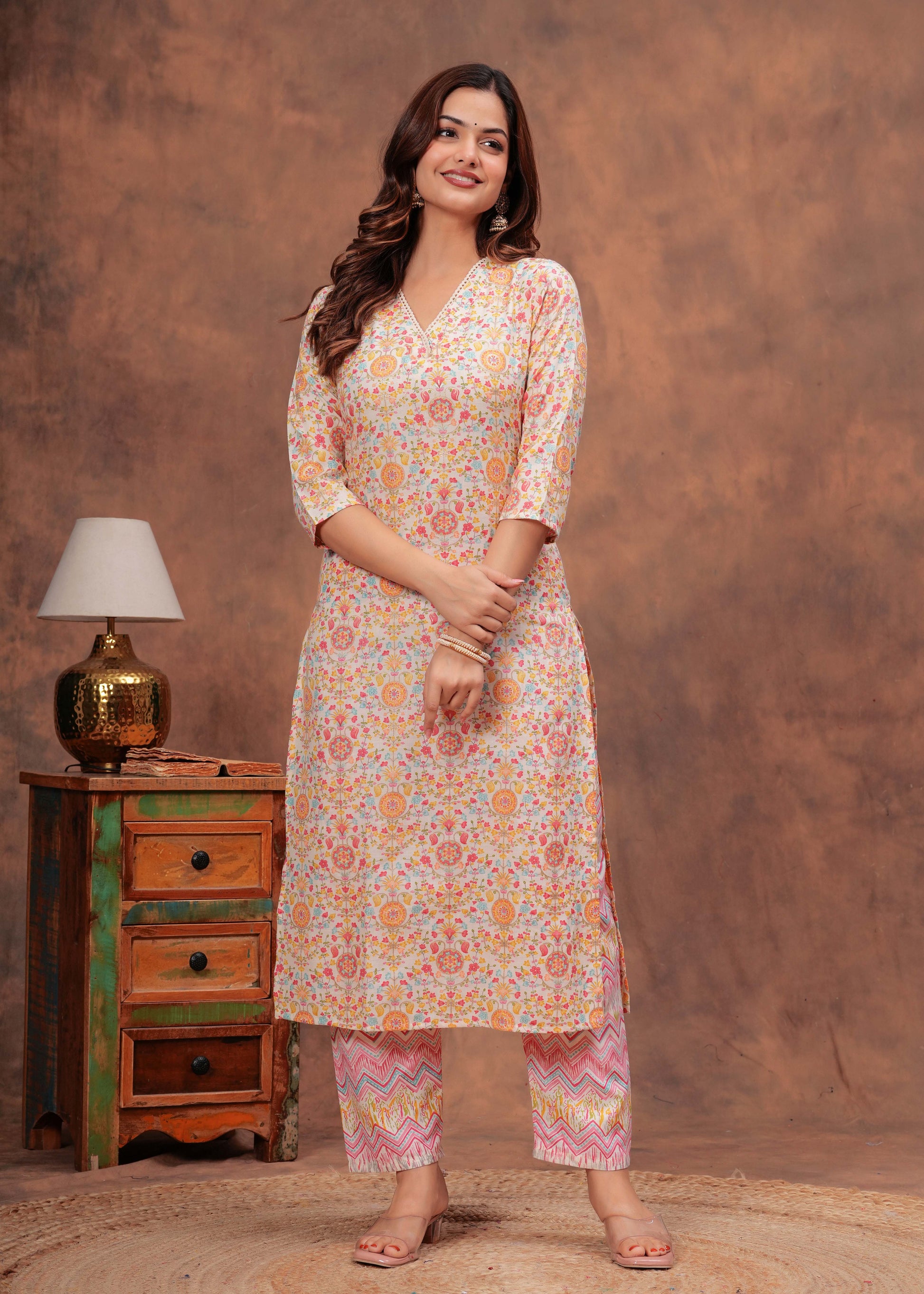 Women Multicolor Printed Straight Kurta And Trouser | LASVINI - Redefining Indian Fashion with Elegance