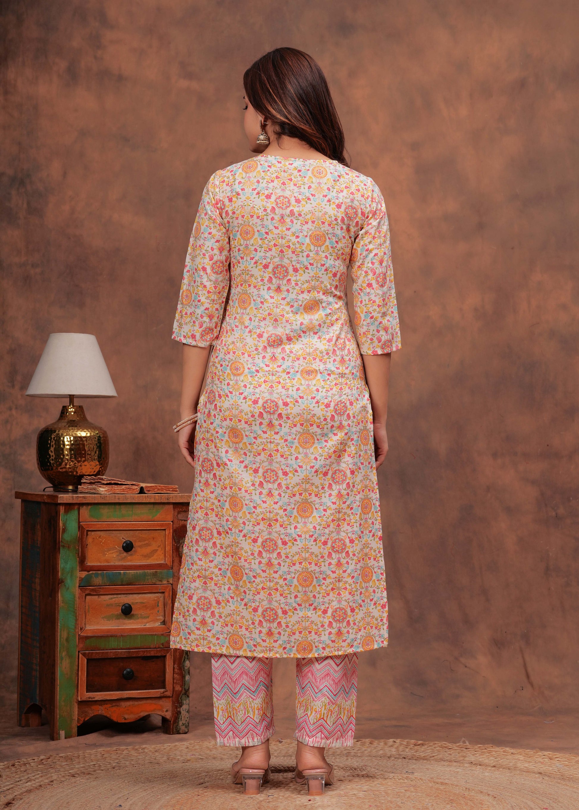 Women Multicolor Printed Straight Kurta And Trouser | LASVINI - Redefining Indian Fashion with Elegance