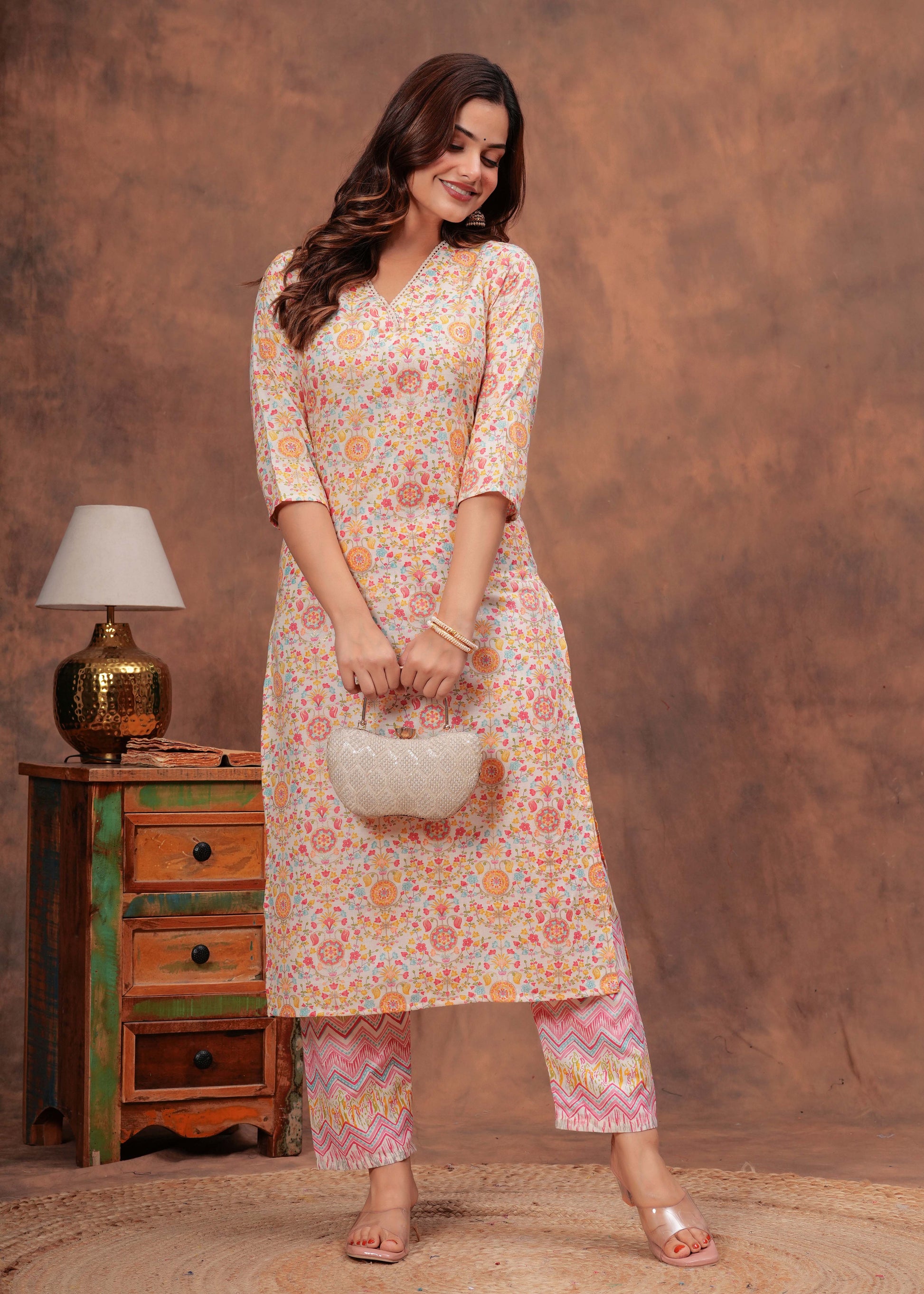 Women Multicolor Printed Straight Kurta And Trouser | LASVINI - Redefining Indian Fashion with Elegance