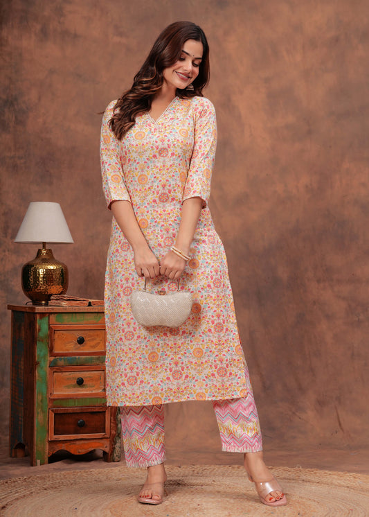 Women Multicolor Printed Straight Kurta And Trouser | LASVINI - Redefining Indian Fashion with Elegance