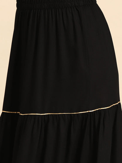 Women Black Embroidered Straight Kurta With Sharara And Net Dupatta | LASVINI - Redefining Indian Fashion with Elegance