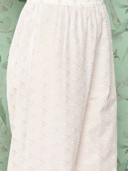 Women Off White Embroidered Straight Kurta With Palazzo And Net Dupatta | LASVINI - Redefining Indian Fashion with Elegance