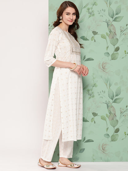 Women Off White Embroidered Straight Kurta With Palazzo And Net Dupatta | LASVINI - Redefining Indian Fashion with Elegance