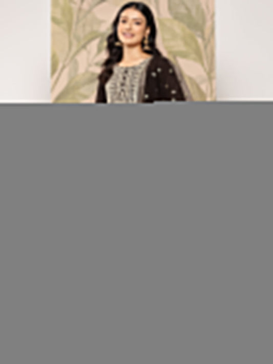 Women Brown Embroidered Straight Kurta With Palazzo And Dupatta | LASVINI - Redefining Indian Fashion with Elegance