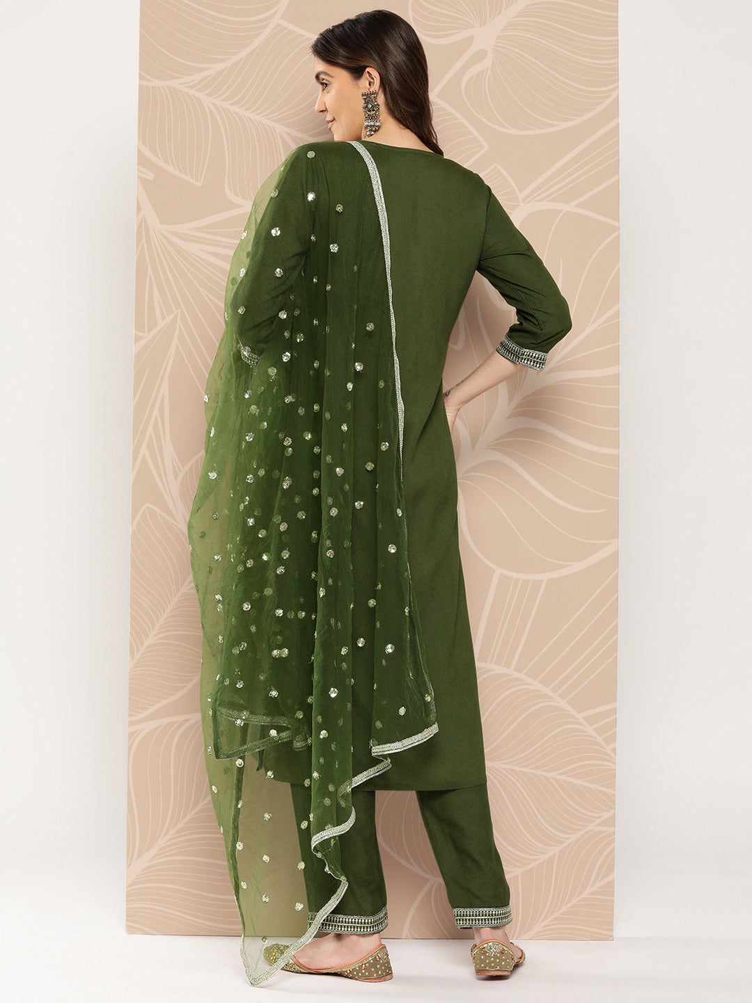 Women Green Embroidered Straight Kurta With Palazzo And Dupatta | LASVINI - Redefining Indian Fashion with Elegance