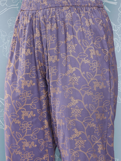 Women Purple Embroidered Straight Kurta With Palazzo And Net Dupatta | LASVINI - Redefining Indian Fashion with Elegance