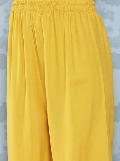 Women Yellow Embroidered Straight Kurta With Palazzo And Net Dupatta | LASVINI - Redefining Indian Fashion with Elegance