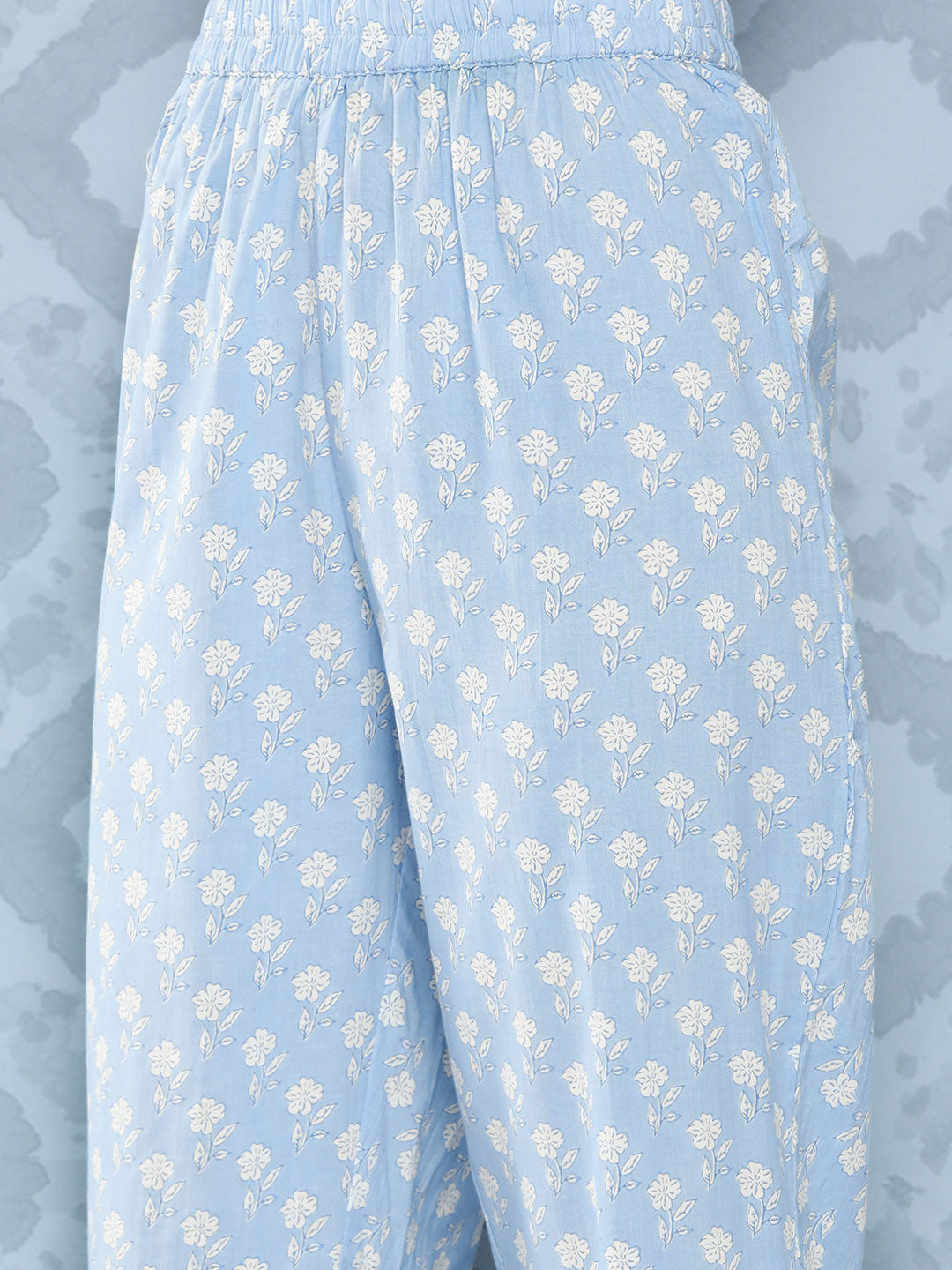 Women Blue Printed Flared Kurta And Trouser With Dupatta | LASVINI - Redefining Indian Fashion with Elegance
