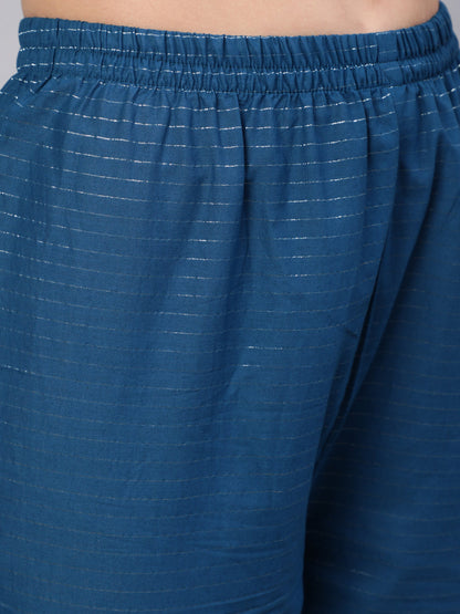 Women Teal Blue Embroidered Flared Kurta With Trouser And Dupatta | LASVINI - Redefining Indian Fashion with Elegance