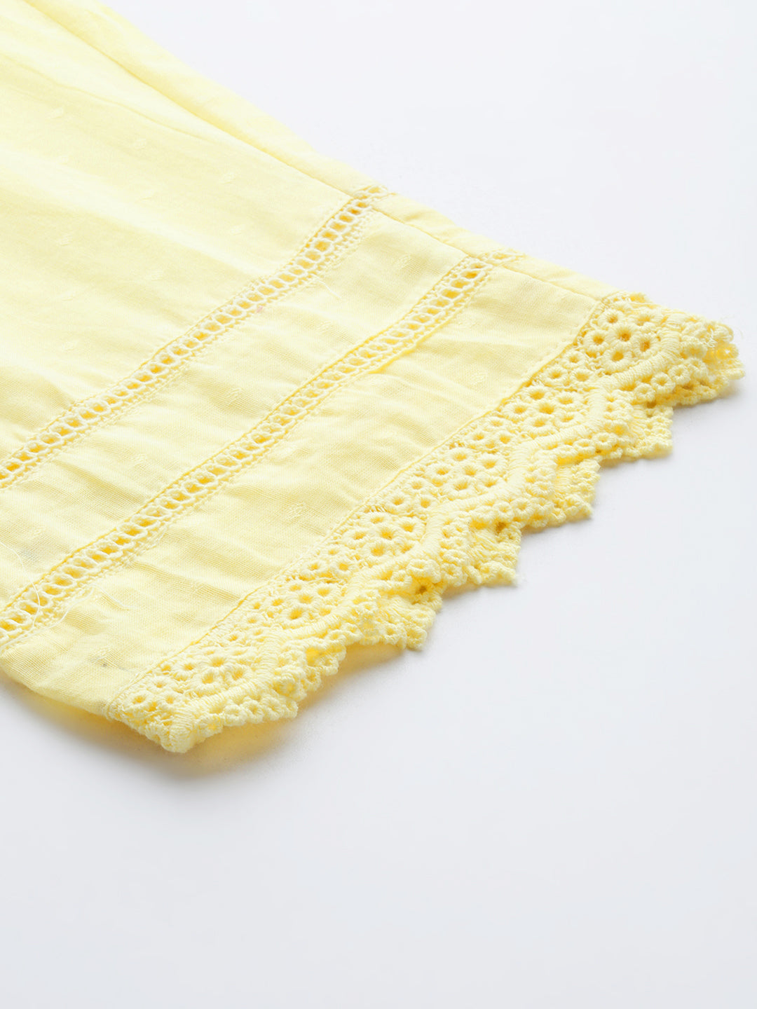 Women Yellow Lace Detailing Kurta With Trouser And Scalped Dupatta | LASVINI - Redefining Indian Fashion with Elegance