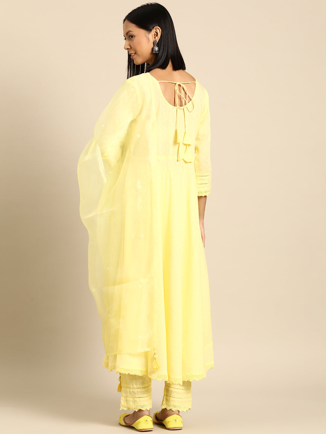 Women Yellow Lace Detailing Kurta With Trouser And Scalped Dupatta | LASVINI - Redefining Indian Fashion with Elegance