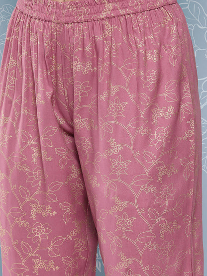 Women Mauve Embroidered Straight Kurta With Palazzo And Net Dupatta | LASVINI - Redefining Indian Fashion with Elegance