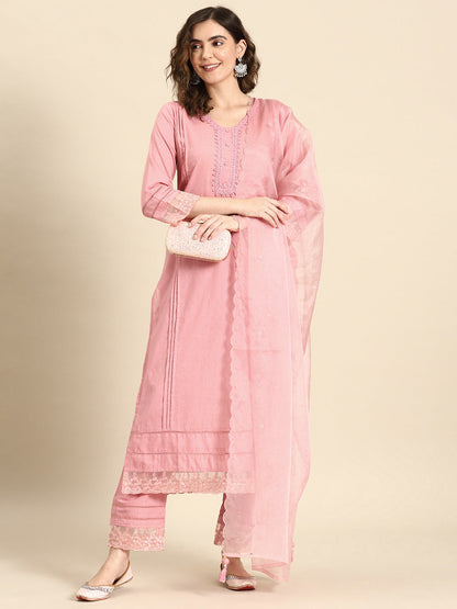 Women Mauve Lace Detailing Kurta With Trouser And Scalped Dupatta | LASVINI - Redefining Indian Fashion with Elegance