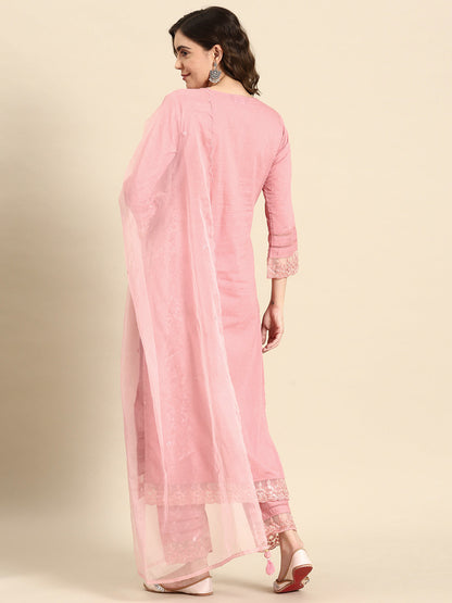 Women Mauve Lace Detailing Kurta With Trouser And Scalped Dupatta | LASVINI - Redefining Indian Fashion with Elegance