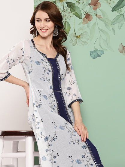 Women Navy Blue Dress With Printed Jacket With Printed Jacket | LASVINI - Redefining Indian Fashion with Elegance