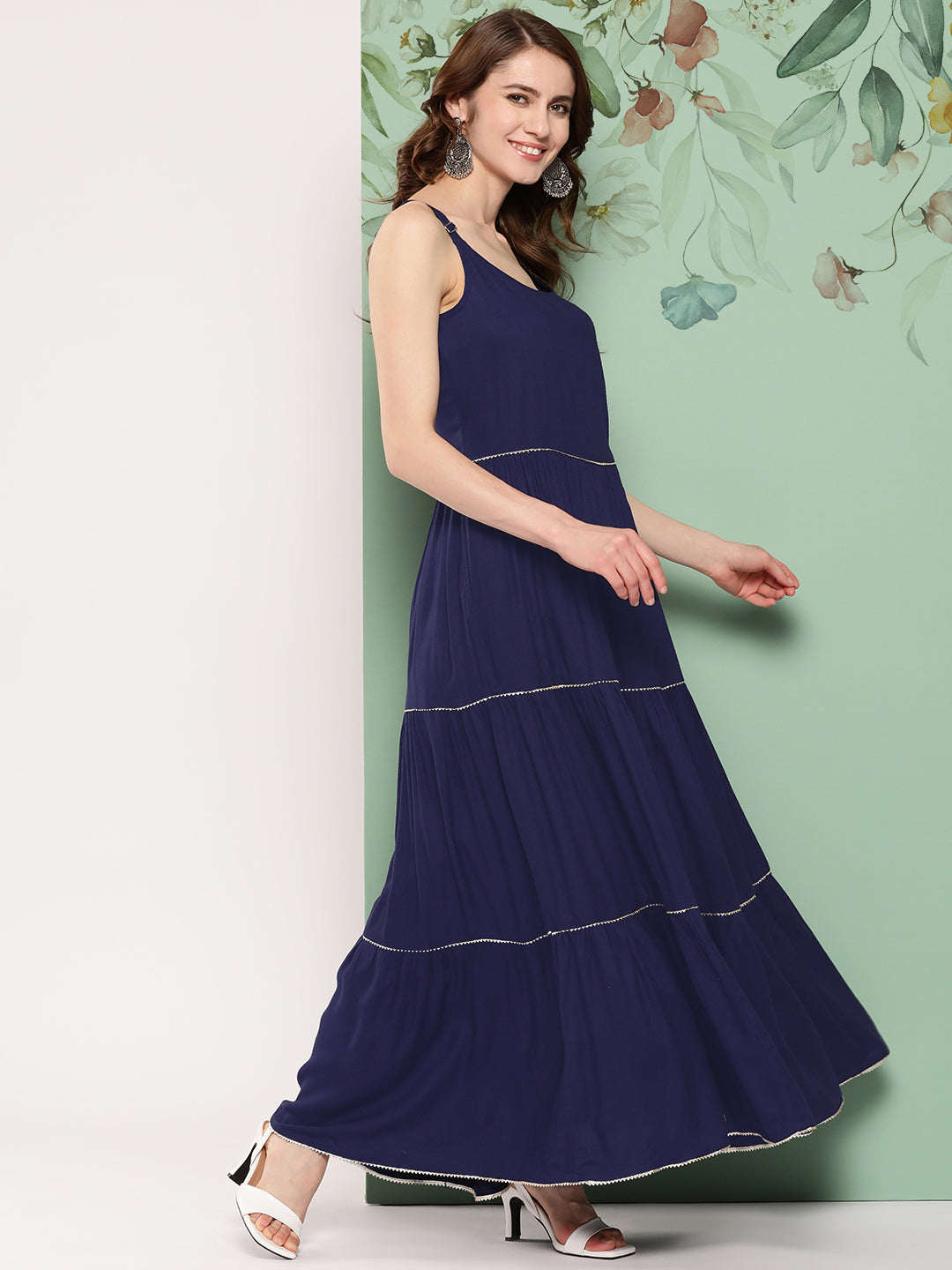 Women Navy Blue Dress With Printed Jacket With Printed Jacket | LASVINI - Redefining Indian Fashion with Elegance