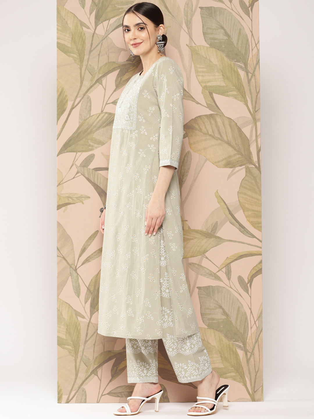Women Green Embroidered Straight Kurta With Palazzo And Dupatta | LASVINI - Redefining Indian Fashion with Elegance