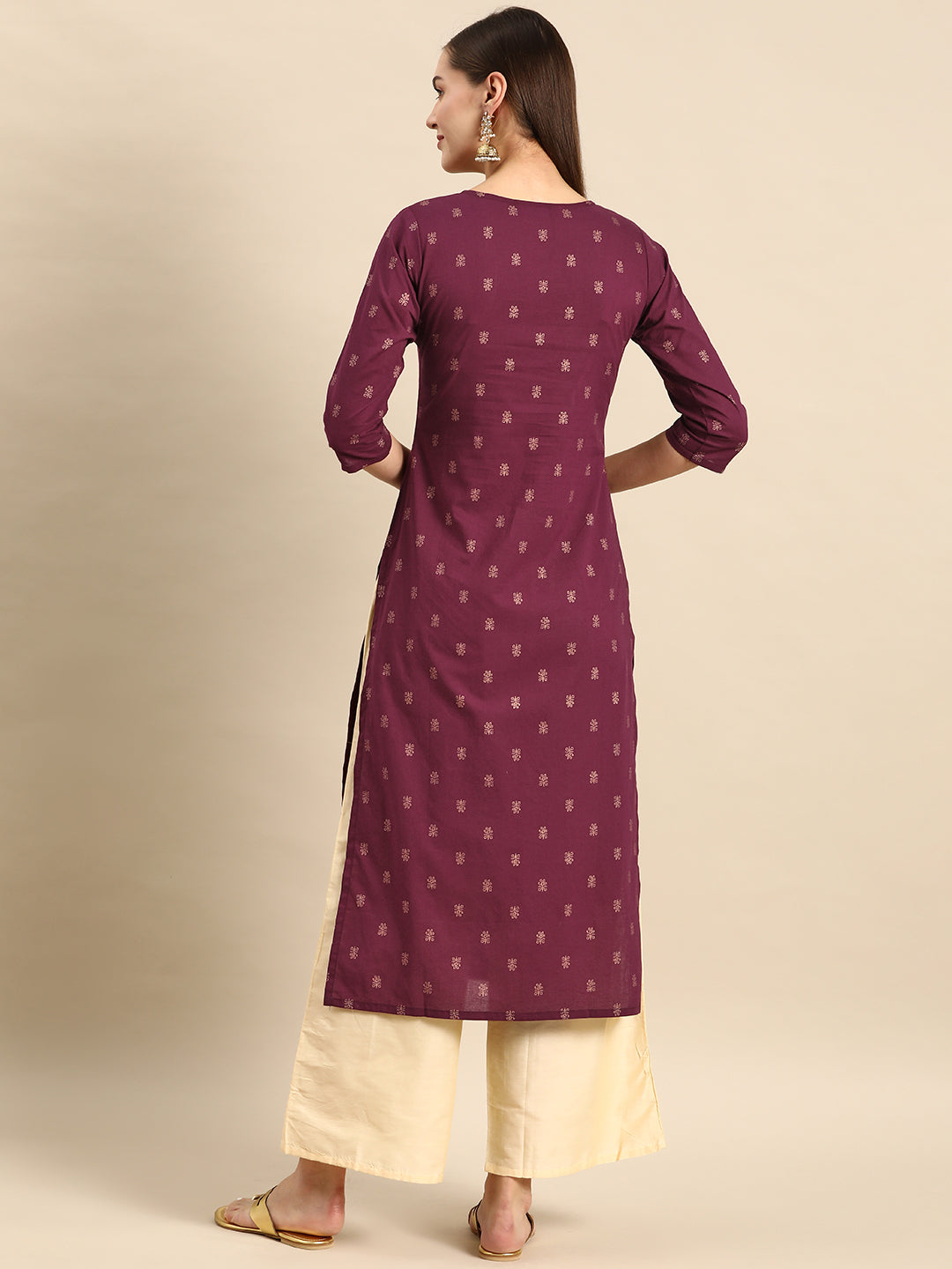 Women Burgundy Embroidered Yoke Design Straight Kurta | LASVINI - Redefining Indian Fashion with Elegance