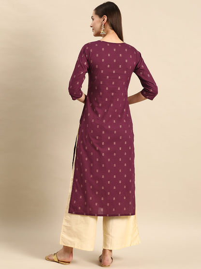 Women Burgundy Embroidered Yoke Design Straight Kurta | LASVINI - Redefining Indian Fashion with Elegance