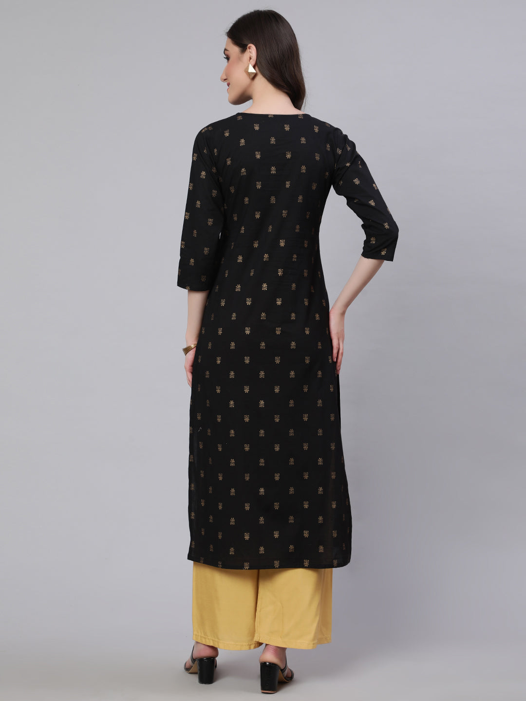 Women Black Embroidered Neckline Straight Kurta | LASVINI - Redefining Indian Fashion with Elegance