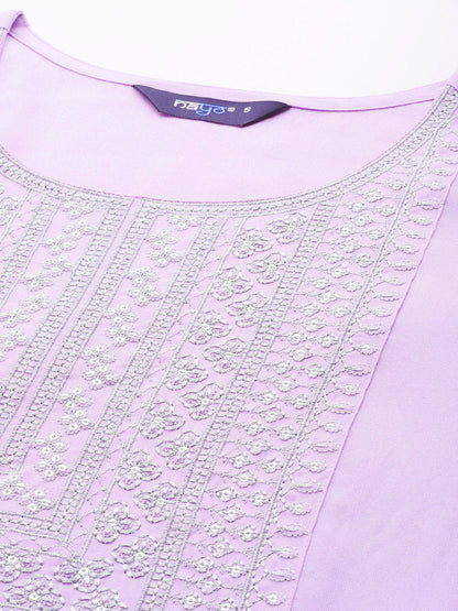 Women Lavender Embroidered Straight Kurta With Palazzo & Dupatta | LASVINI - Redefining Indian Fashion with Elegance