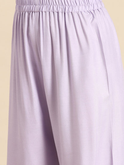 Women Lavender Embroidered Straight Kurta With Palazzo & Dupatta | LASVINI - Redefining Indian Fashion with Elegance