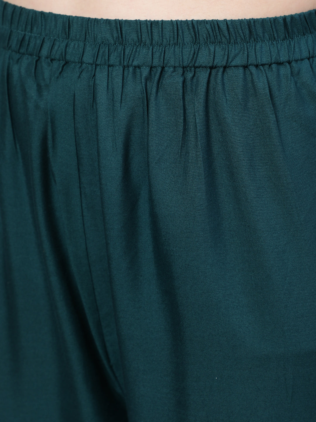 Women Green Embroidered Straight Kurta With Trouser And Net Dupatta | LASVINI - Redefining Indian Fashion with Elegance