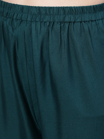 Women Green Embroidered Straight Kurta With Trouser And Net Dupatta | LASVINI - Redefining Indian Fashion with Elegance