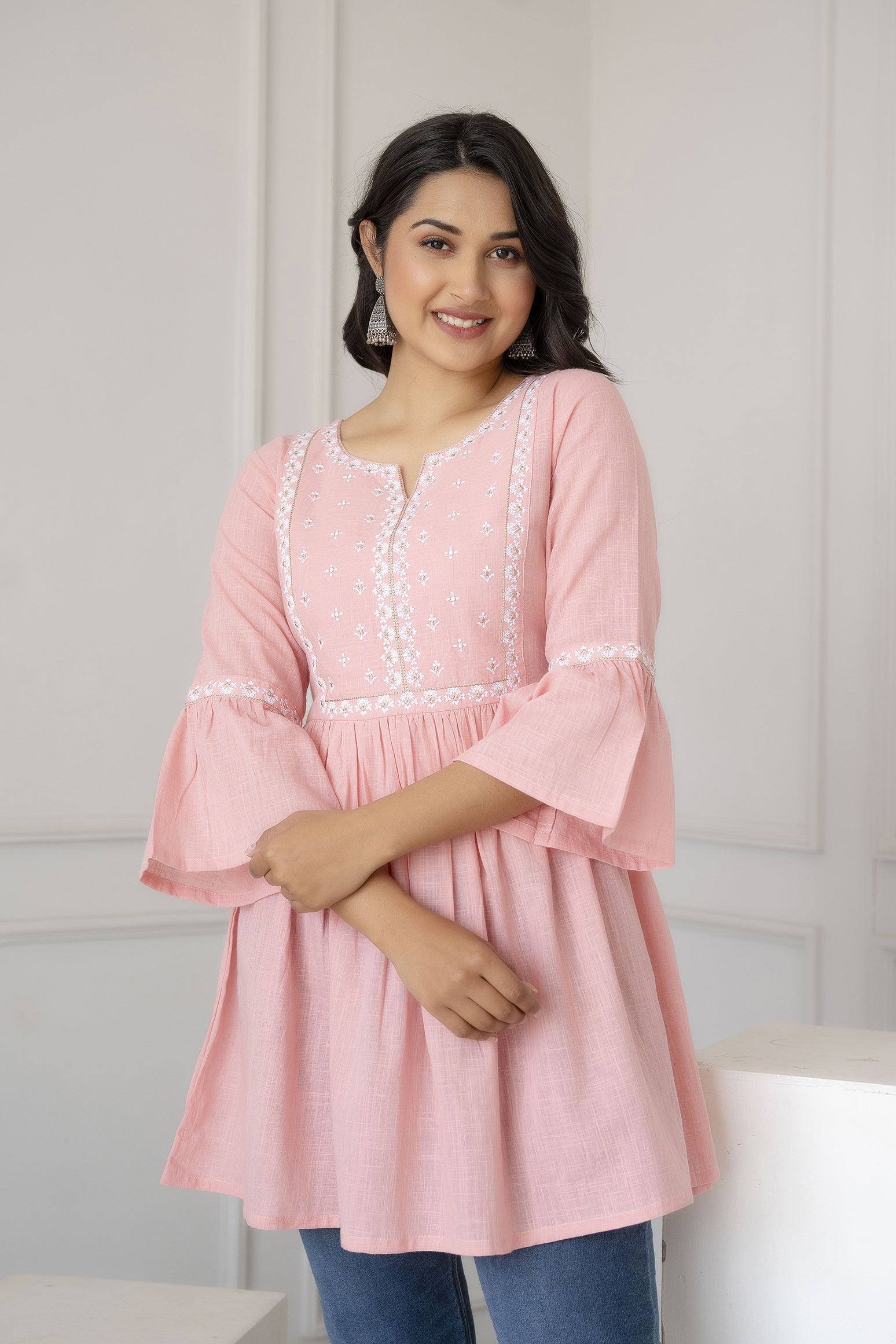 Women Pink Embroidered Peplum Tunic | LASVINI - Redefining Indian Fashion with Elegance