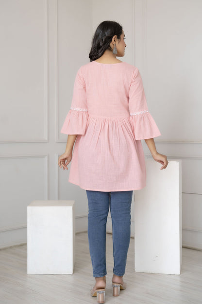 Women Pink Embroidered Peplum Tunic | LASVINI - Redefining Indian Fashion with Elegance