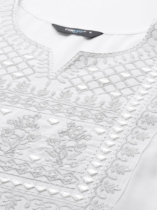 Women White Embroidered Straight Kurta With Palazzo And Net Dupatta | LASVINI - Redefining Indian Fashion with Elegance